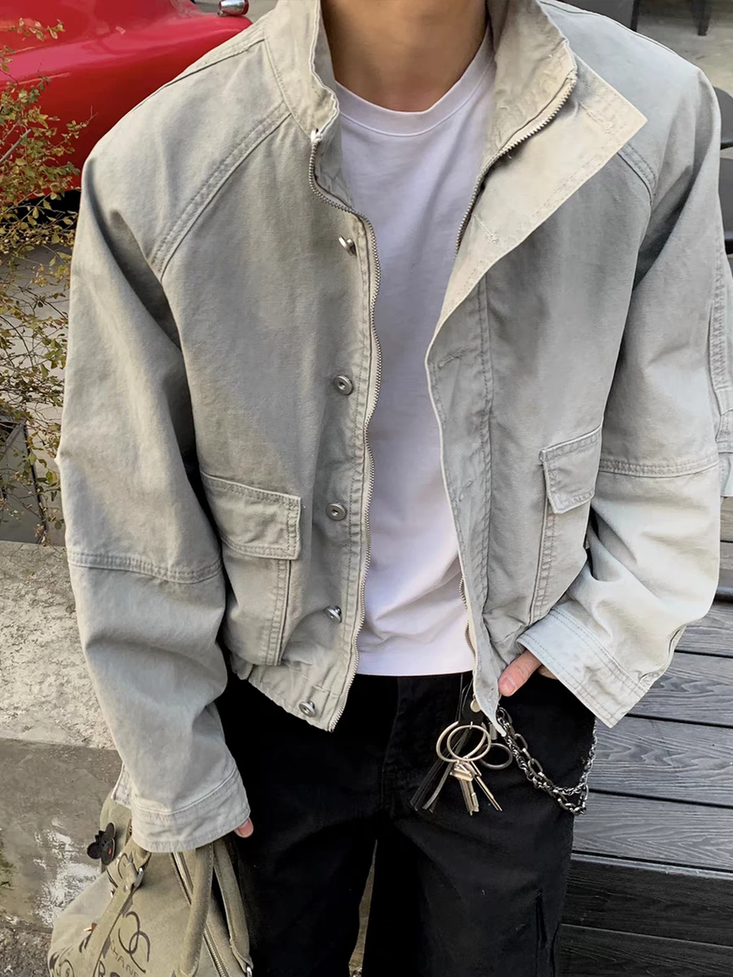 

Barnes Sle Men's Denim Jaet Loose Fit Vintage Waed Patchwork oulder Pad Spring Autumn Casual Outerwear Coat