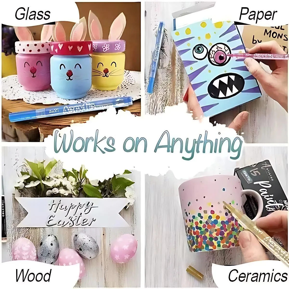 مجموعة أقلام طلاء أكريليك مكونة من 12 قطعة - ألوان نابضة بالحياة للقماش والحجر والصخور والزجاج والسيراميك | مثالية لفن DIY، Craft Pr #2