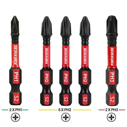 Geinxurn 2 in.  Impact Tough #1#2 #3 Phillips Screwdriver Bits Set,S2 Alloy Steel Magnetic Power Bit Set(PH1/PH2/PH3)