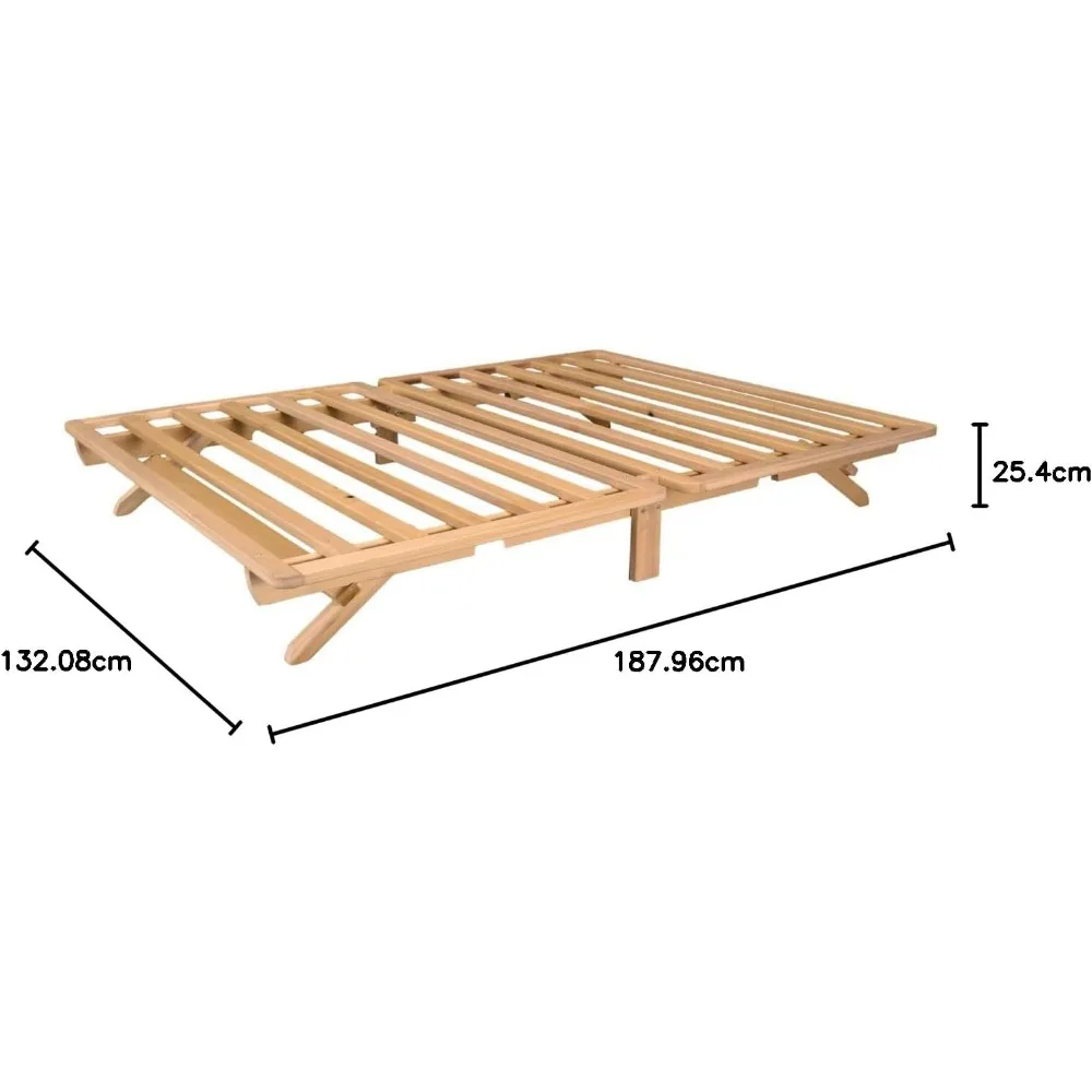 إطار سرير خشبي قابل للطي بحجم كوين - تصميم طبيعي بسيط - سهل التجميع