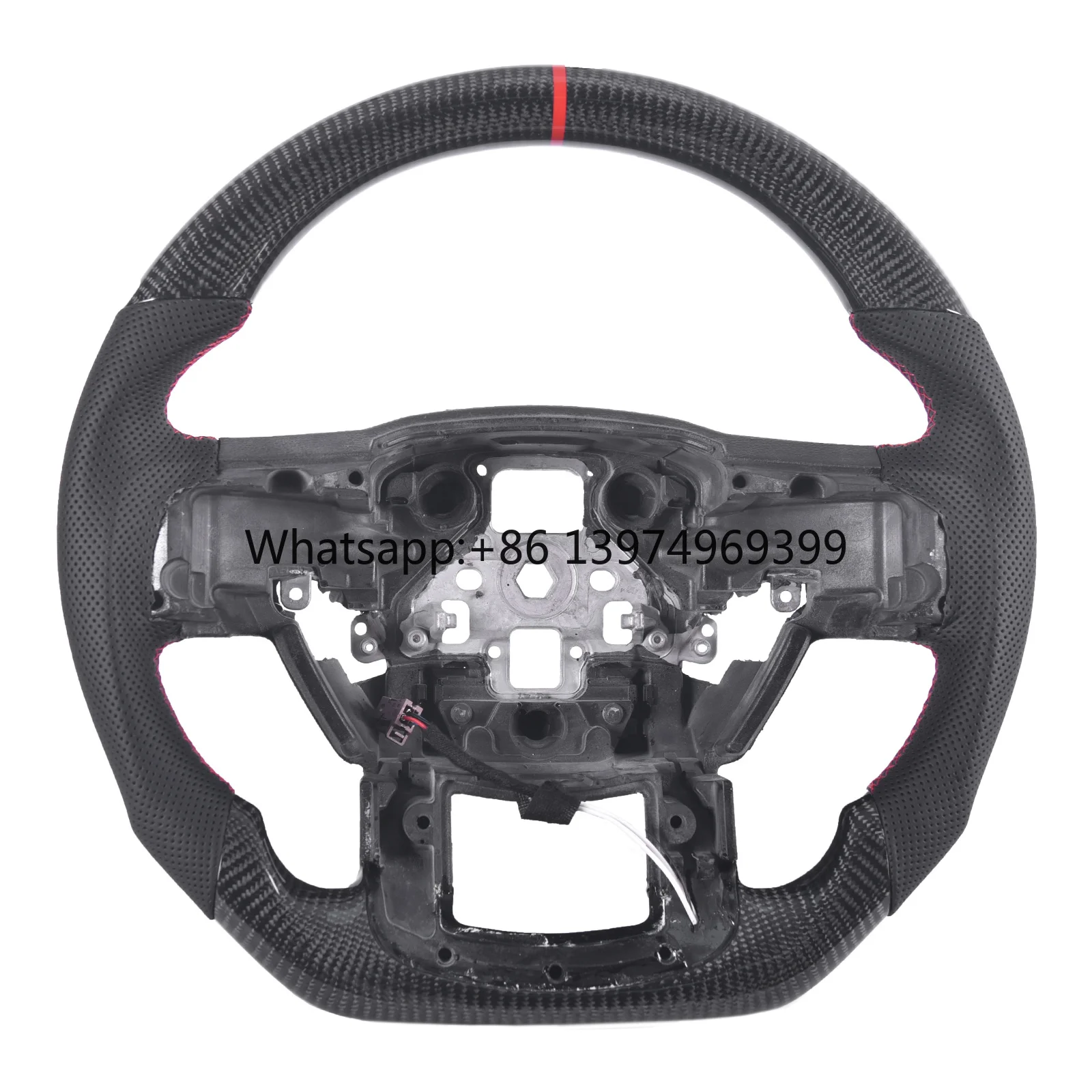 Real Carbon Fiber Steering Wheel for Ford F-150 & Raptor 2015-2020, D-Shape Flat Bottom Perforated with Heating Function
