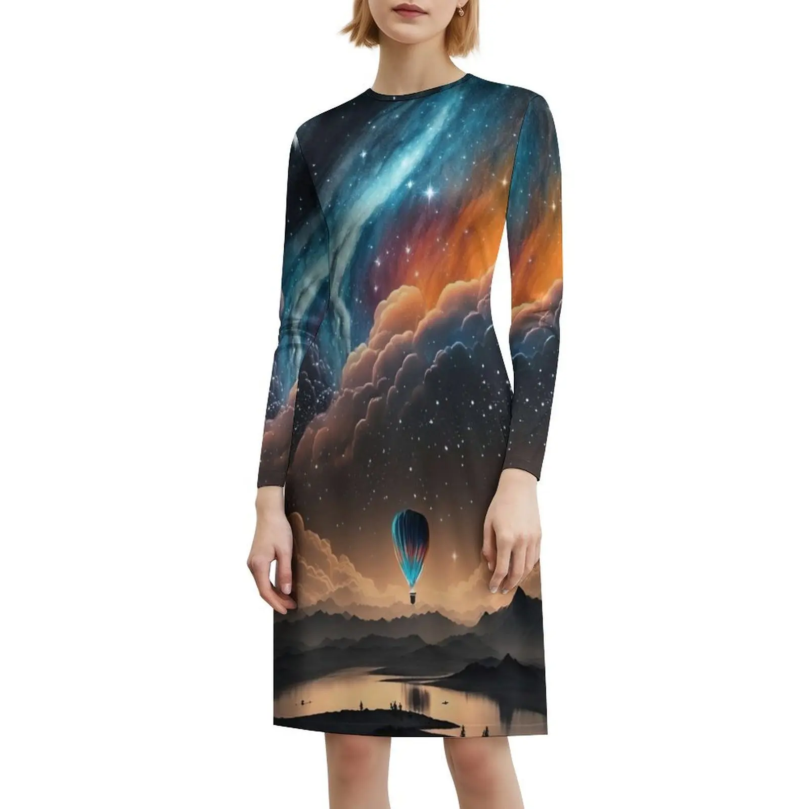 منطاد الهواء الساخن الفن العائمة فوق بحيرة مضاءة النجوم البوهيمي فستان بلا أكمام متعدد الطباعة شاطئ عطلة فستان الحفلات منطاد الهواء الساخن #6