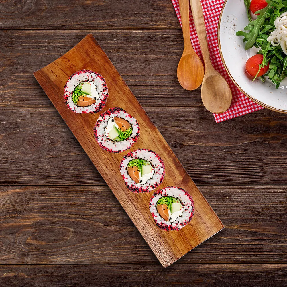 

4Pcs Reusable Wooden Sushi Tray Rectangle Sushi Plate Food Holder Serving Tray for Family Restaurants Reusable Serving Trays