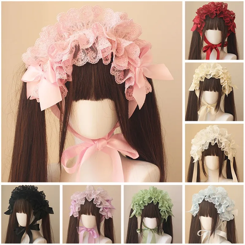 Wielowarstwowe Koronkowe Opaski do Włosów Spinka do Włosów Harajuku Gotyk Lolita Ręcznie Robiona Opaska na Głowę Dziewczęca Obręcz do Włosów Akcesoria do Włosów Cosplay