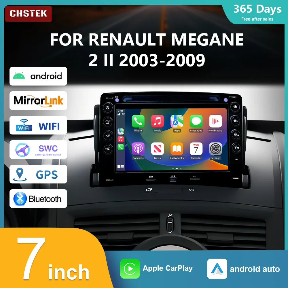 CHSTEK Car Radio Qualcomm Player CarPlay Navigation Stereo for Renault Megane 2 II 2003-2009 Android 13 Navigation Wifi 4G GPS