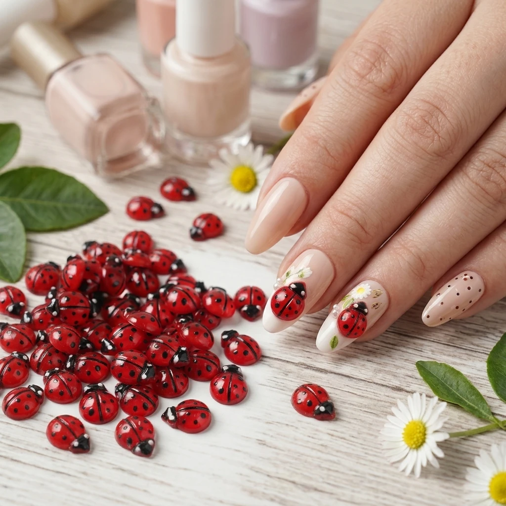 50/100pcs Cute Cartoon Ladybug Nail Charms Resin Insect Flatback Seven-Spotted Ladybug Summer Insects DIY Nail Art Decorations