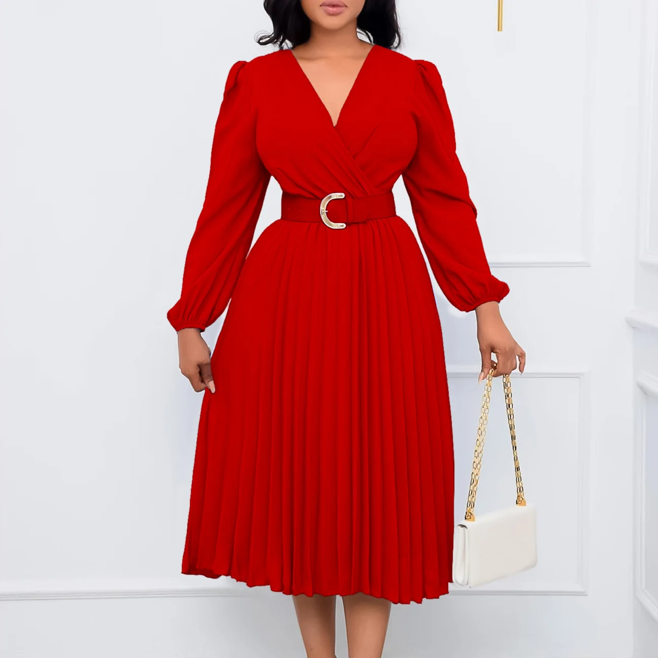 2024 fashion Sexy Women Elegant Classic solid women party evening casual pleated dress plus size women dresses