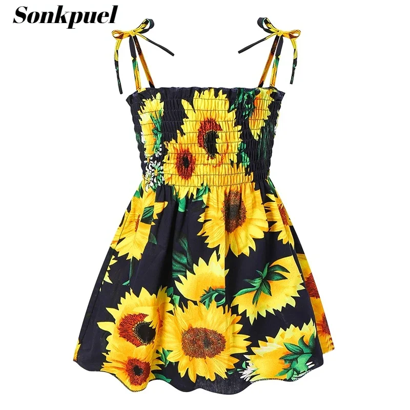 Summer Girl Dresses Kids Sweet Versatile Little Daisy Halter Dress Toddler Sleeveless Sling Cotton Soft Outing Casual Dress 2-6Y
