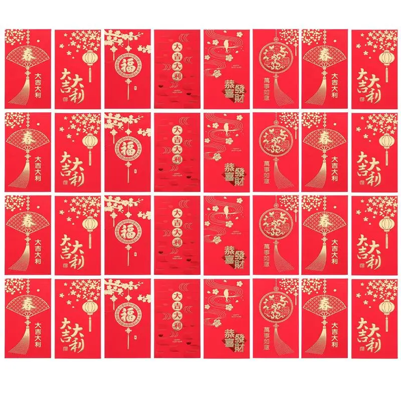 

36pcs Chinese Lunar New Year Red Envelopes Retro New Year Hongbao Money Envelopes Red Money Pockets Lucky Money Bags Mixed Style