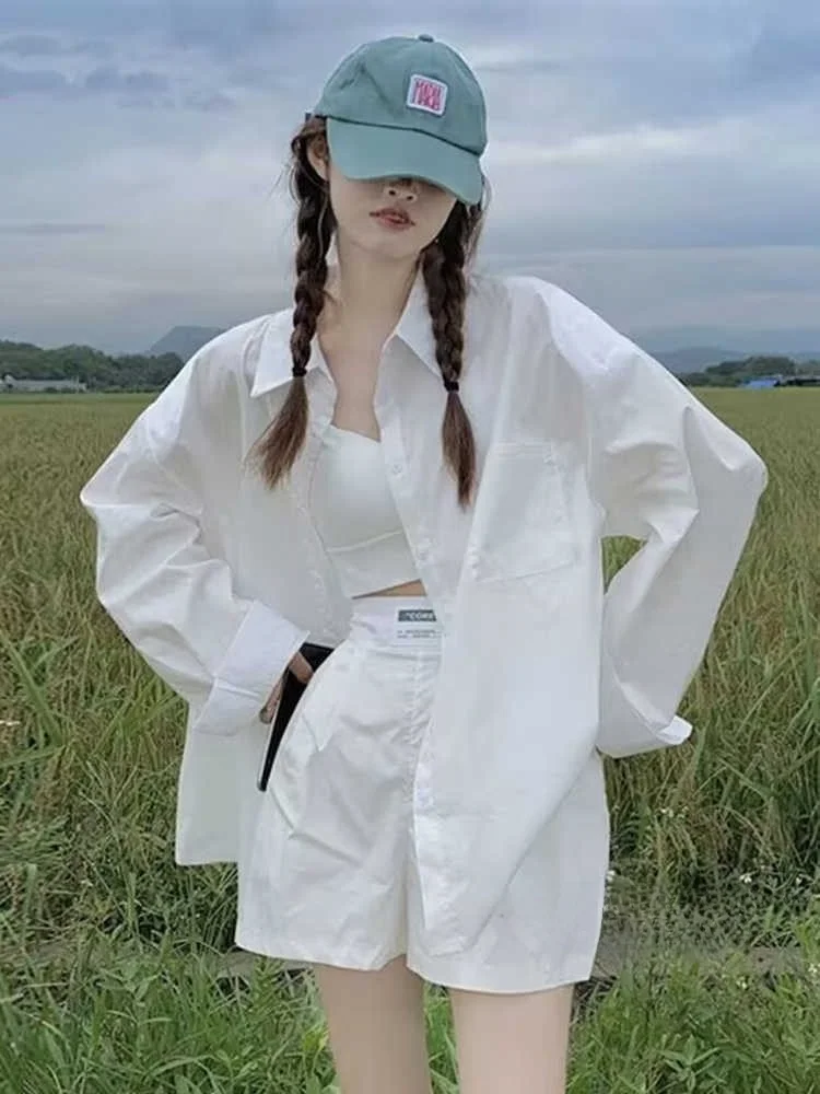 

Белый длинный све, свободная женская одежда в Корейском стиле, солнцезащитная верхняя одежда для поездок на работу, топ небольшого размера, верхняя одежда Jaet