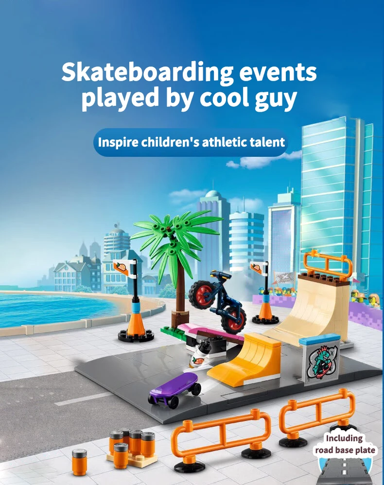 Building Blocks Toy Set para Crianças, City Street View Série, Skate Park, Road Scene, Desktop Decoration, Presentes