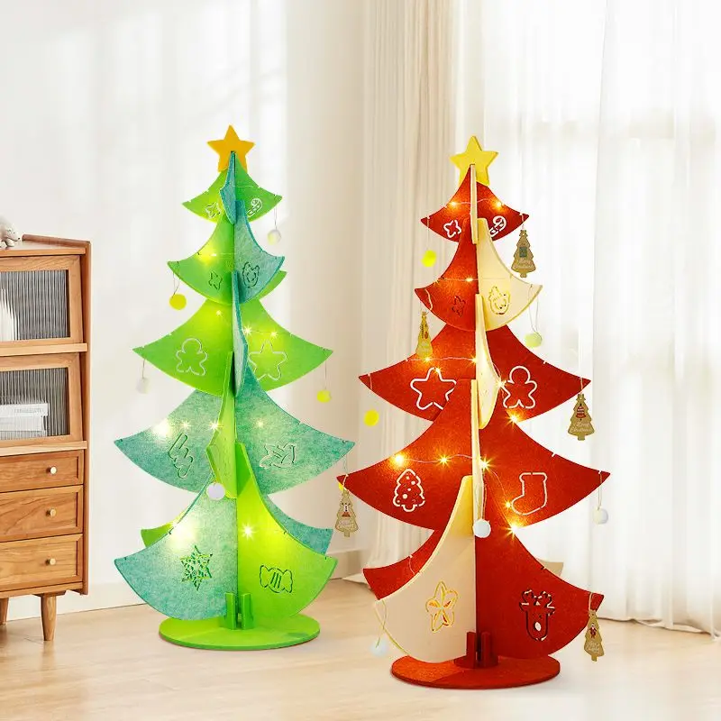 2026 new folding Christmas tree decoration living room felt DIY handmade room stacked tree removable storage