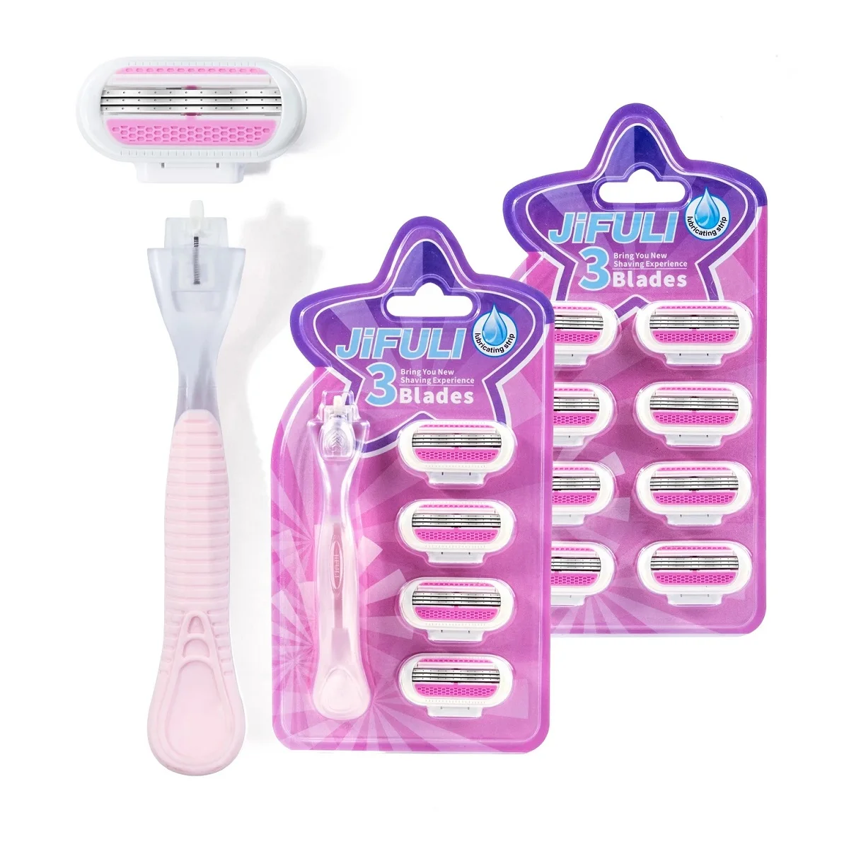 ماكينة حلاقة يدوية آمنة للنساء، ماكينة حلاقة مكونة من 3 طبقات من الفولاذ المقاوم للصدأ، رأس ماكينة حلاقة قابلة للاستبدال #6