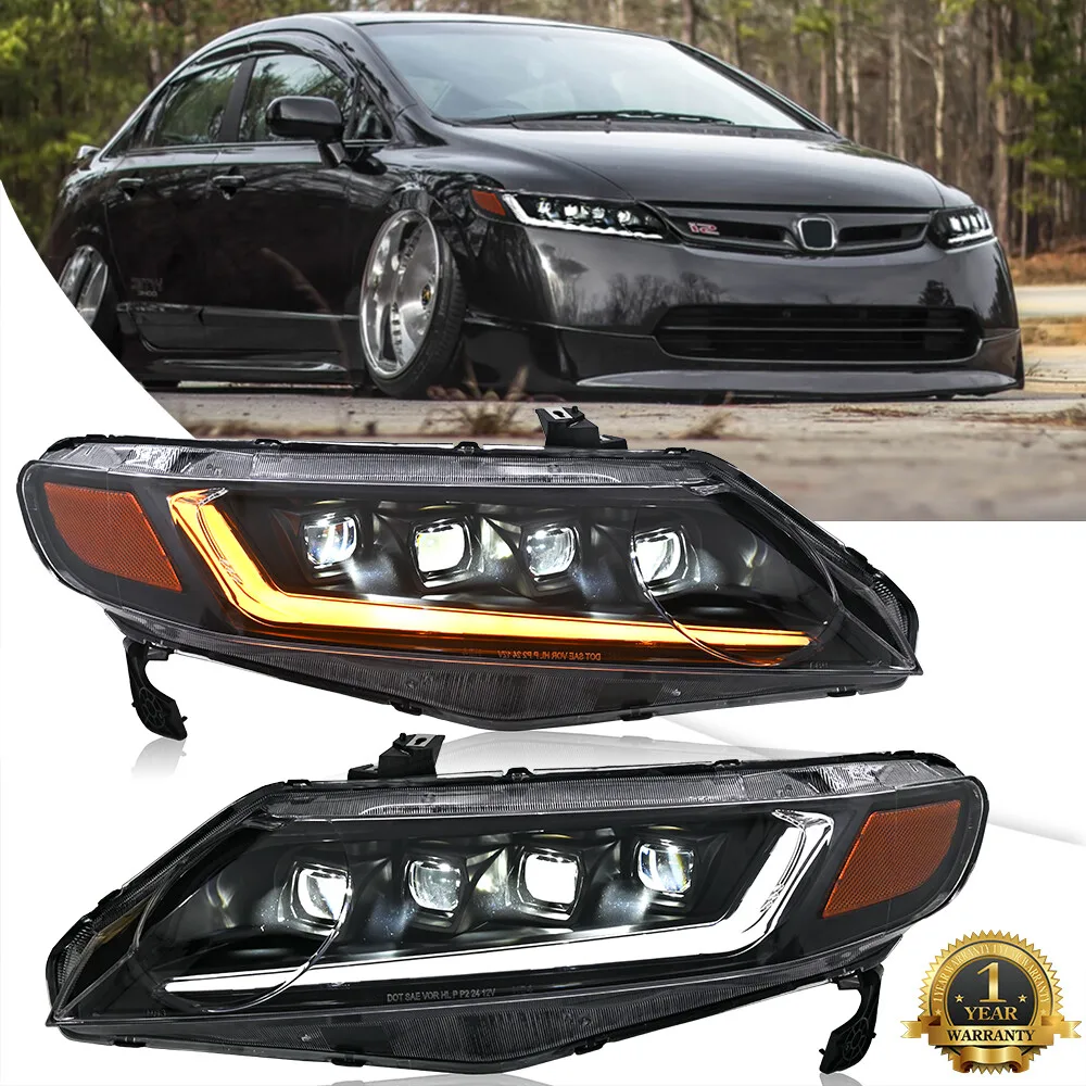 

1Pair Full LED Headlight Fit For Honda Civic Sedan 2006-2011 Front Lamps Assembly Turn Signal Front Head Lamps