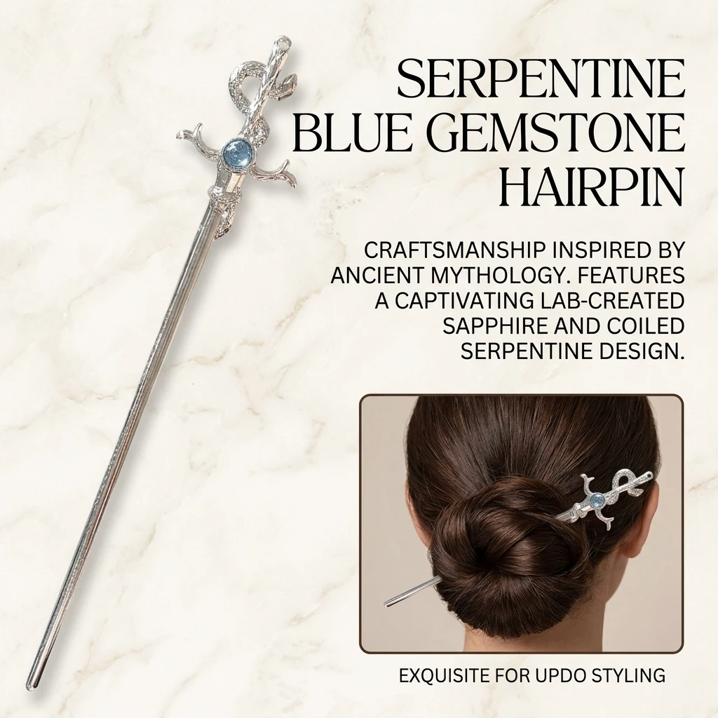 Neue chinesische Schlangenförmige Haarnadel mit Mondsteinen, modische Metall-Hanfu-Haarnadel, Haarstäbchen, Kopfschmuck, Haar-Accessoires, Geschenk – Detail 2