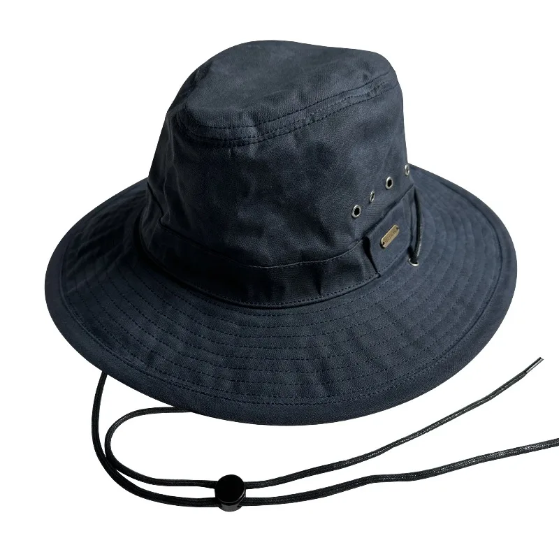 Unisex Waxed Canvas Bucket Hat, Outdoor Sun Protection Cap for Hiking Fishing, Western Cowboy Windproof Casual Hat
