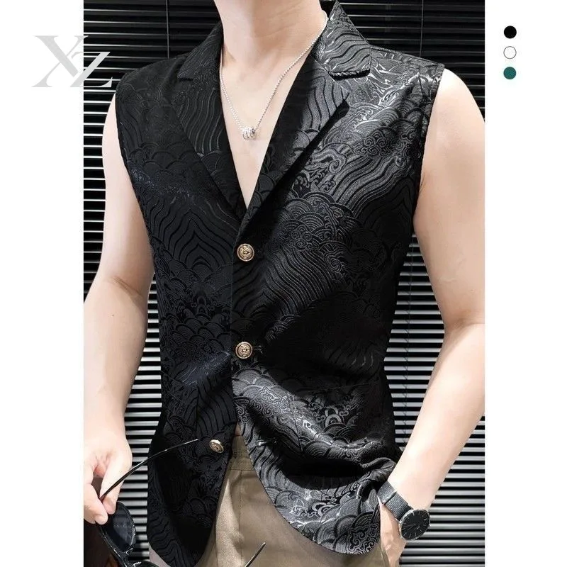 Opening Sale |Men's Gothic Jacquard Sleeveless Blazer Vest Summer Designer Waistcoat Noble Pattern Sleeveless Tank Top for Men