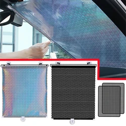 Automatic Retractable Sunshade Car Bedroom Kitchen Office Window Shading No-punch Suction Cup Curtain Black Grid/Silver Laser1Pc