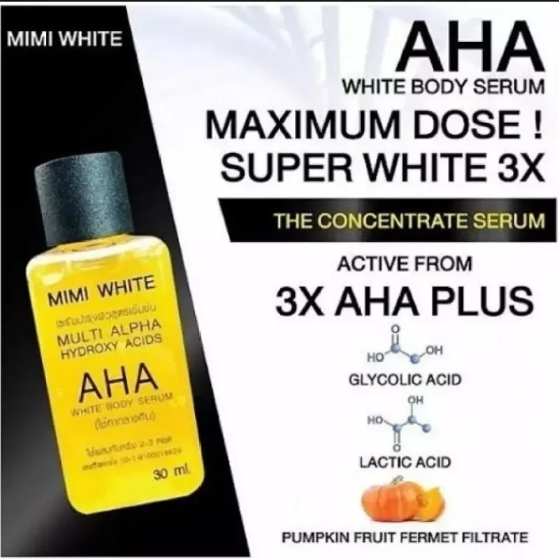 Mimi White Thai Serum AHA Body Serum, Fade Black Spots and Scars, Lightens Black Skin Under Arms, Knees, Ankles Body Serum 30ml