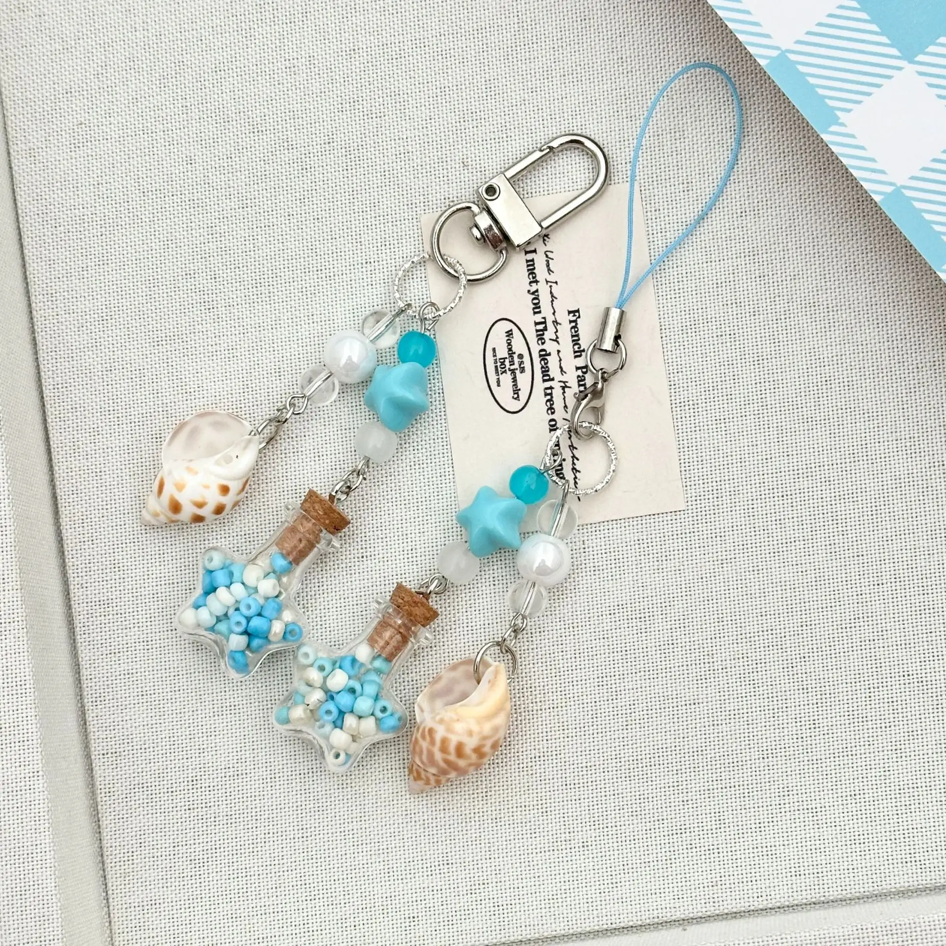 Message in a Bottle Keychain Beaded Phone Strap Sea Glass Style Pendant Ins Aesthetic Bag Charm Coastal Sentimental Gift for Her