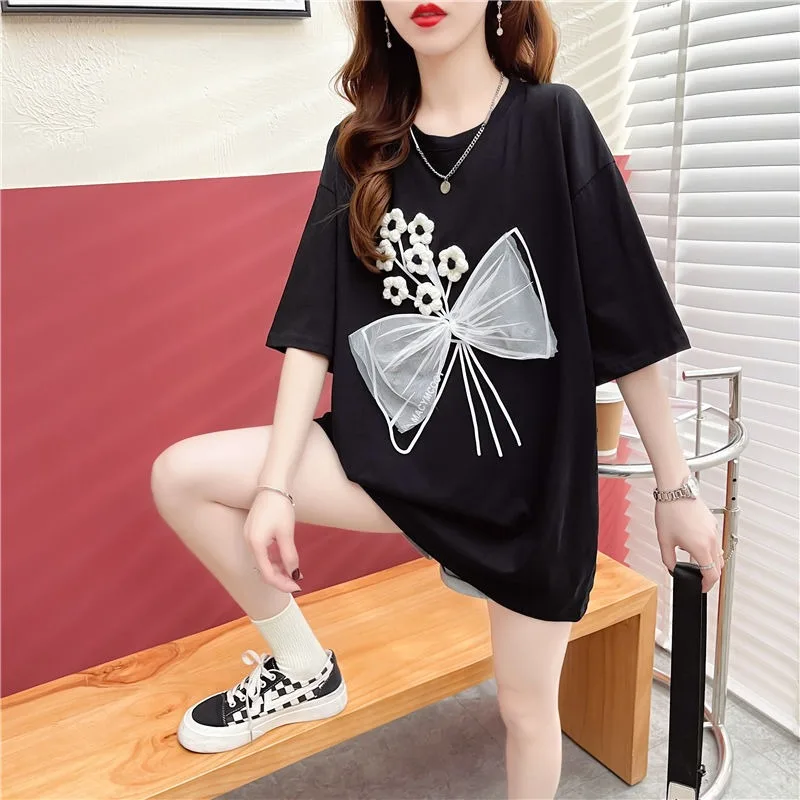 

Short Sleeve Summer Outfit Flowers Baggy T Shirt for Women Korean Reviews Many Clothes Aesthetic Clothing Youthful Tops Woman