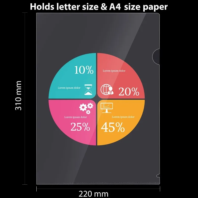 48-Pack Plastic Clear Document Folders - L-Type Folders Copy Safe Project Pockets, for A4/Letter Size Sheets, Transparent Color