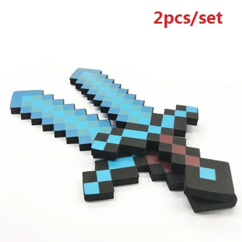 2pcs Minecrafte Blue Diamond Sword My World Soft EVA Foam Toy Axe Shovel Pick Kits Toy For Children Fans Birthday Gift