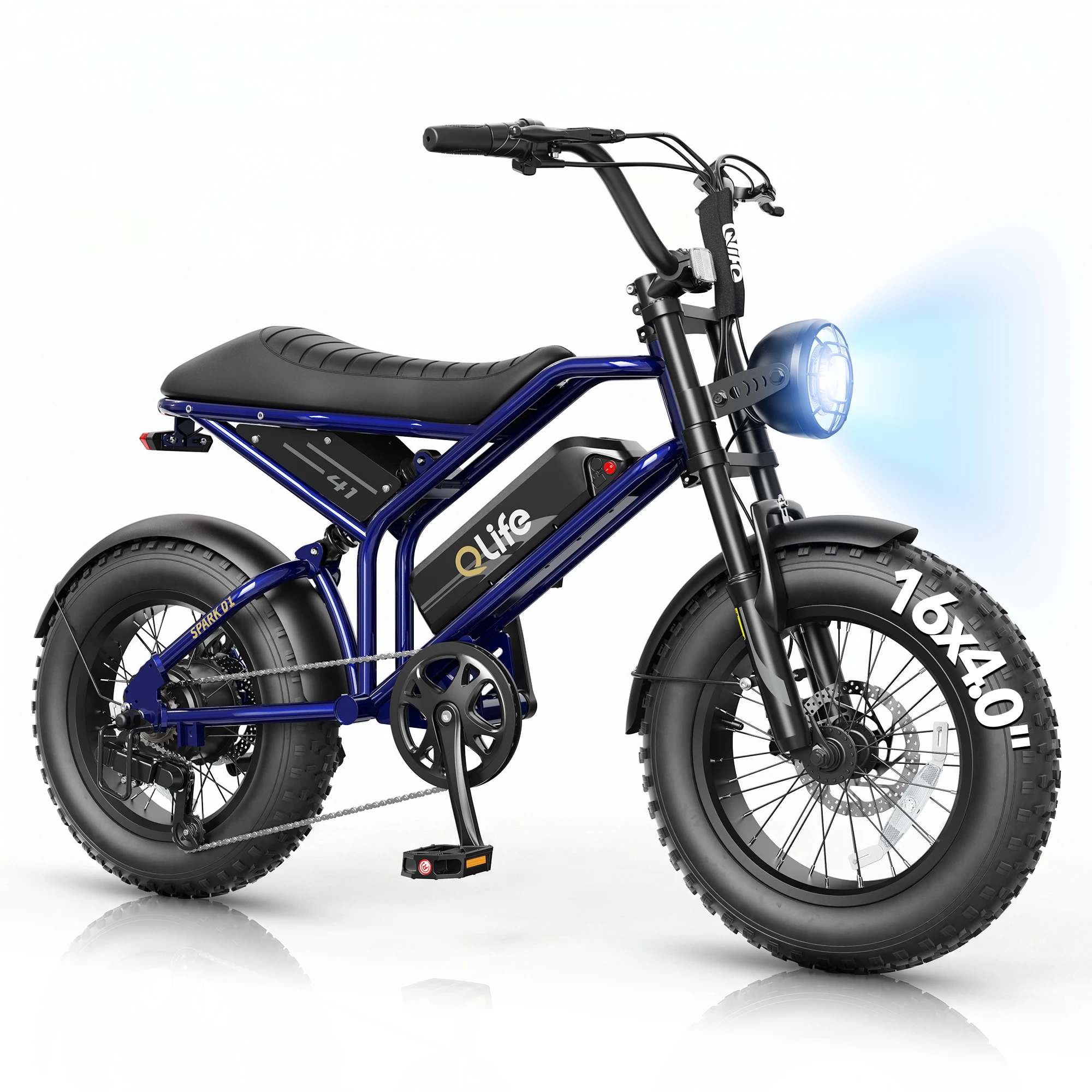 Qlife Spark D1 Electric Bike for Adults, 1500W Peak Motor 48V 10.4 Ah, 16" Fat Tires Electric Mountain Bike, 25 MPH 50Mi Range Off-Road Ebike with Full Suspension image 5