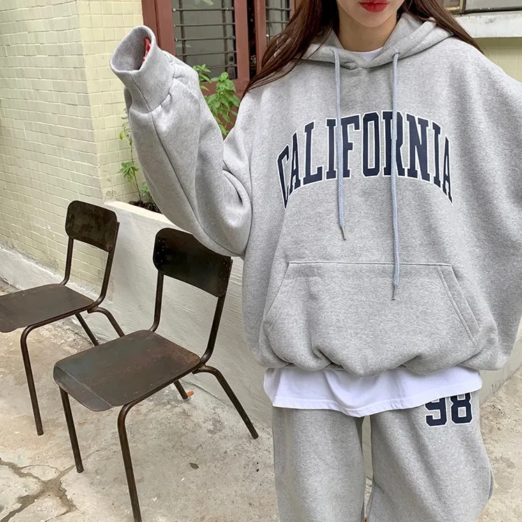 

Женский модный комплект худи с буквенным принтом Dongda Gate, на флисовой подкладке, свободного кроя, из двух предметов, повседневная одежда, хлопок, дышащий