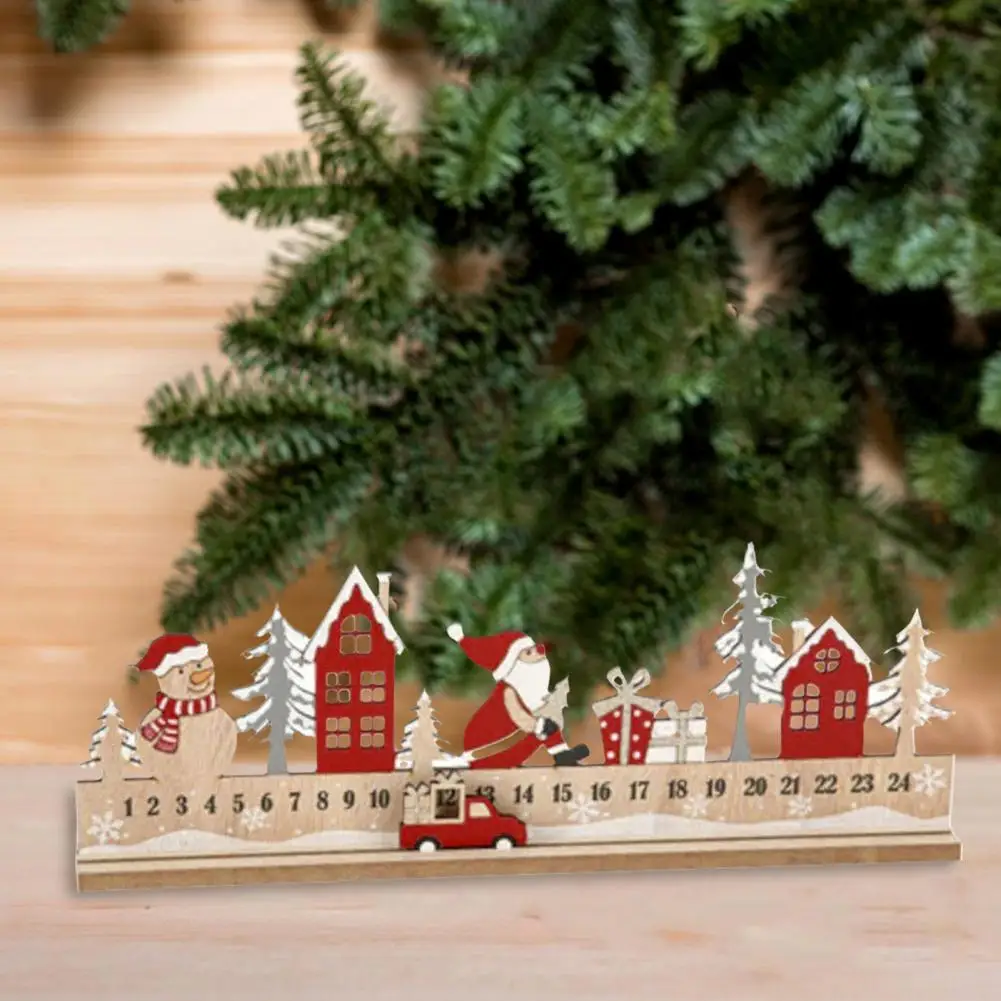 Advent Countdown Decoration Christmas Countdown Wooden Block Advent Calendar Truck Figurine for Table Decoration 24 Days