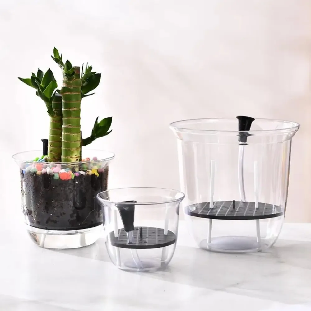 1pcs Transparent Self Watering Plant Pot Double Layer Plastic Flowerpot Automatic Water Absorption Self Watering Planter Pot