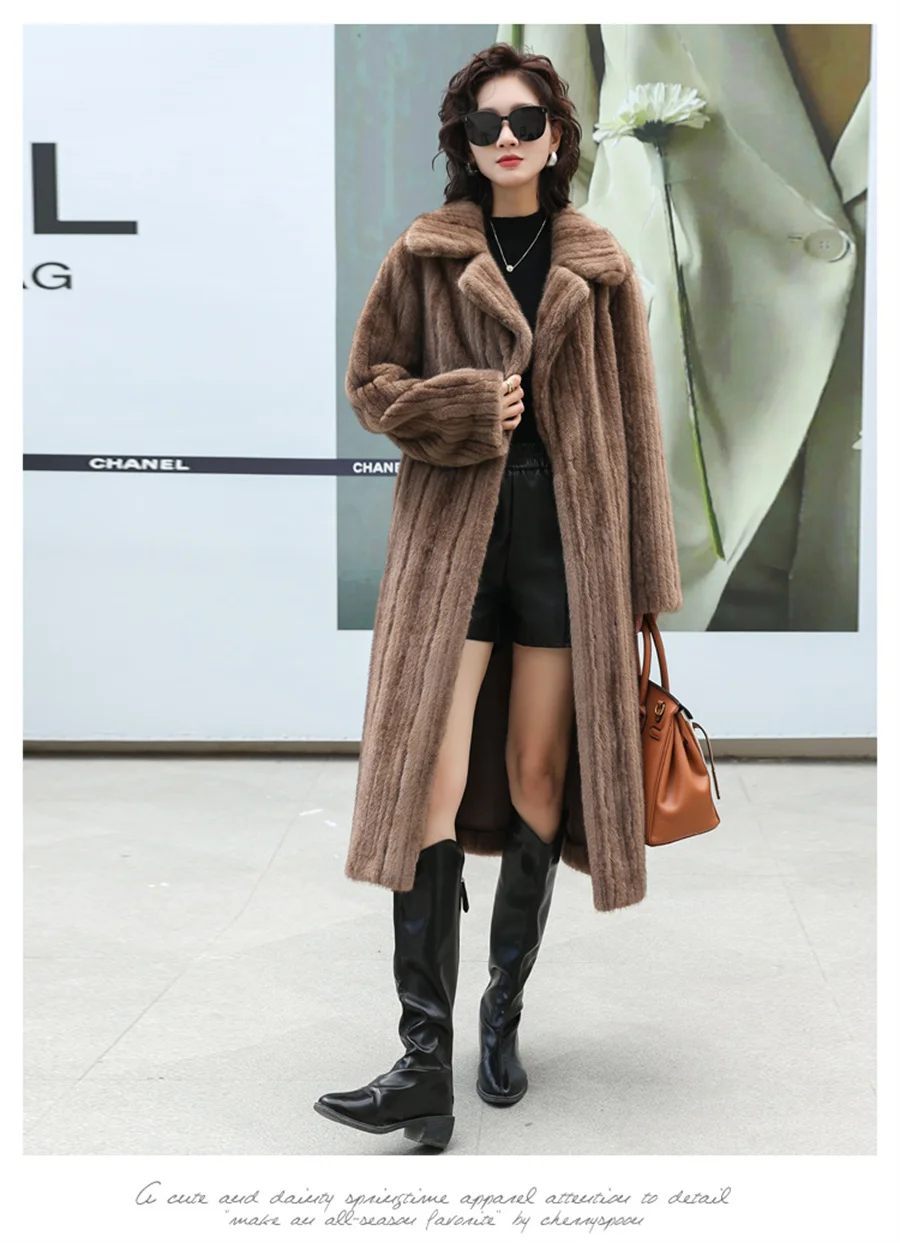 ZAROY Faux Mink Fur Long Coat Women 2025 Lapel Belted Winter Warm Fluffy Fur Overcoat Luxury Streetwear Brand Outerwear Overcoat