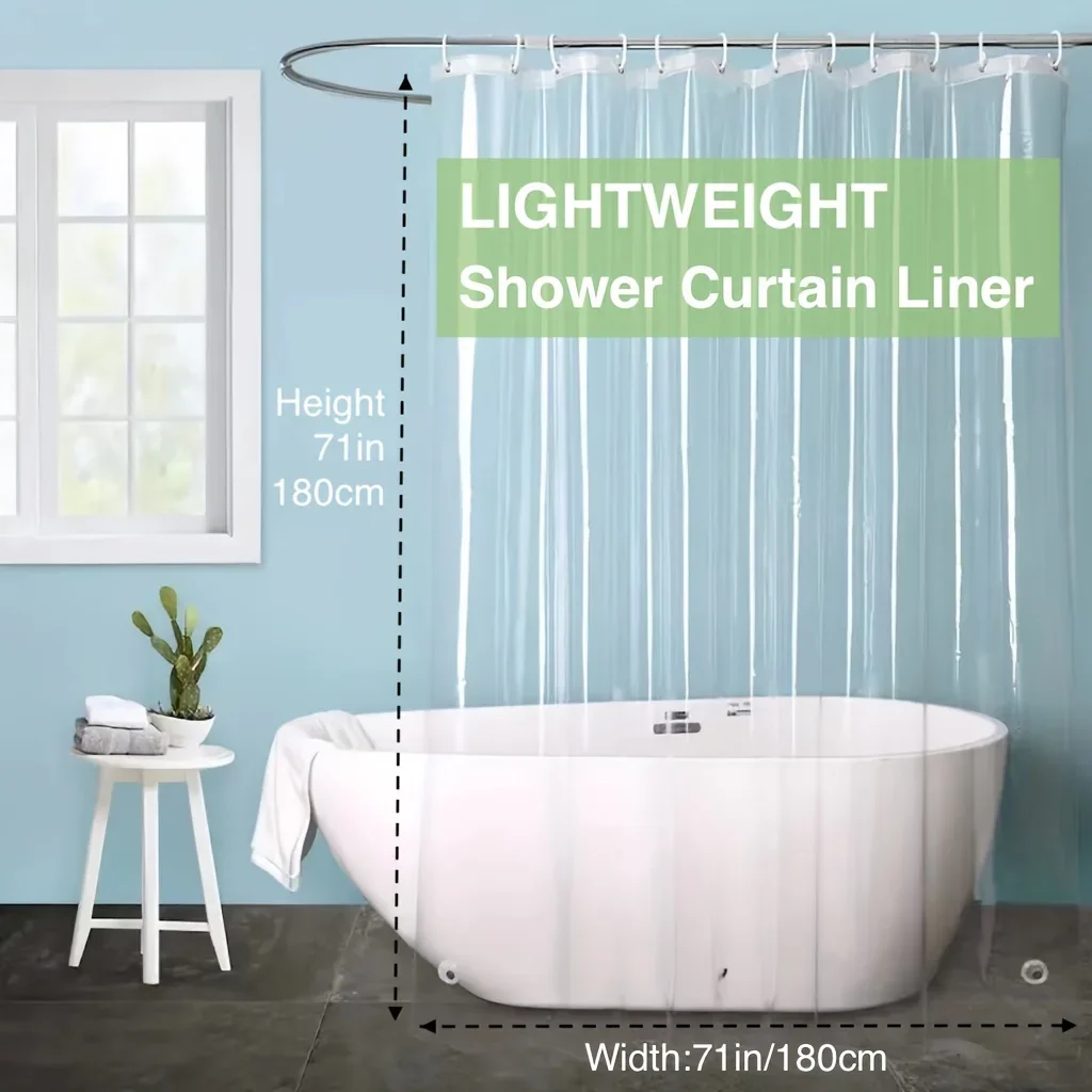 

Transparent Shower Curtain with Metal Grommets and Weighted Magnets,Easy Wipe Clean,Mildew-Resistant, Suitable for Bathroom