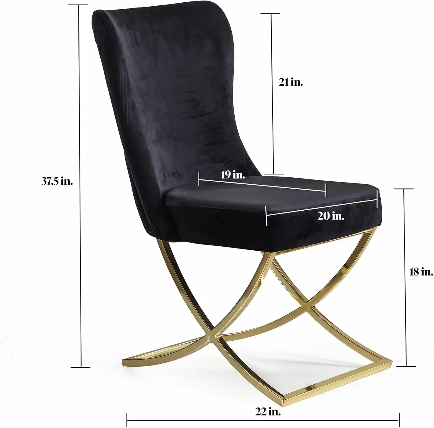 Dining Chair, Set of 2, Black With Gold Legs