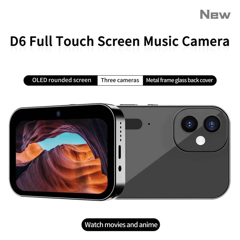 D6 Digital Camera 4K HD Camera Recorder Music Player Touch Control Screen Vlogging Camera Night Vision 64MP Camcorder