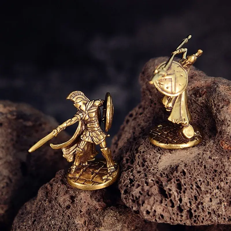 Brass Spartan Warrior Figure White‑copper Warrior Model Miniature Metal Chess Piece Ornament Decoration Craft Gift