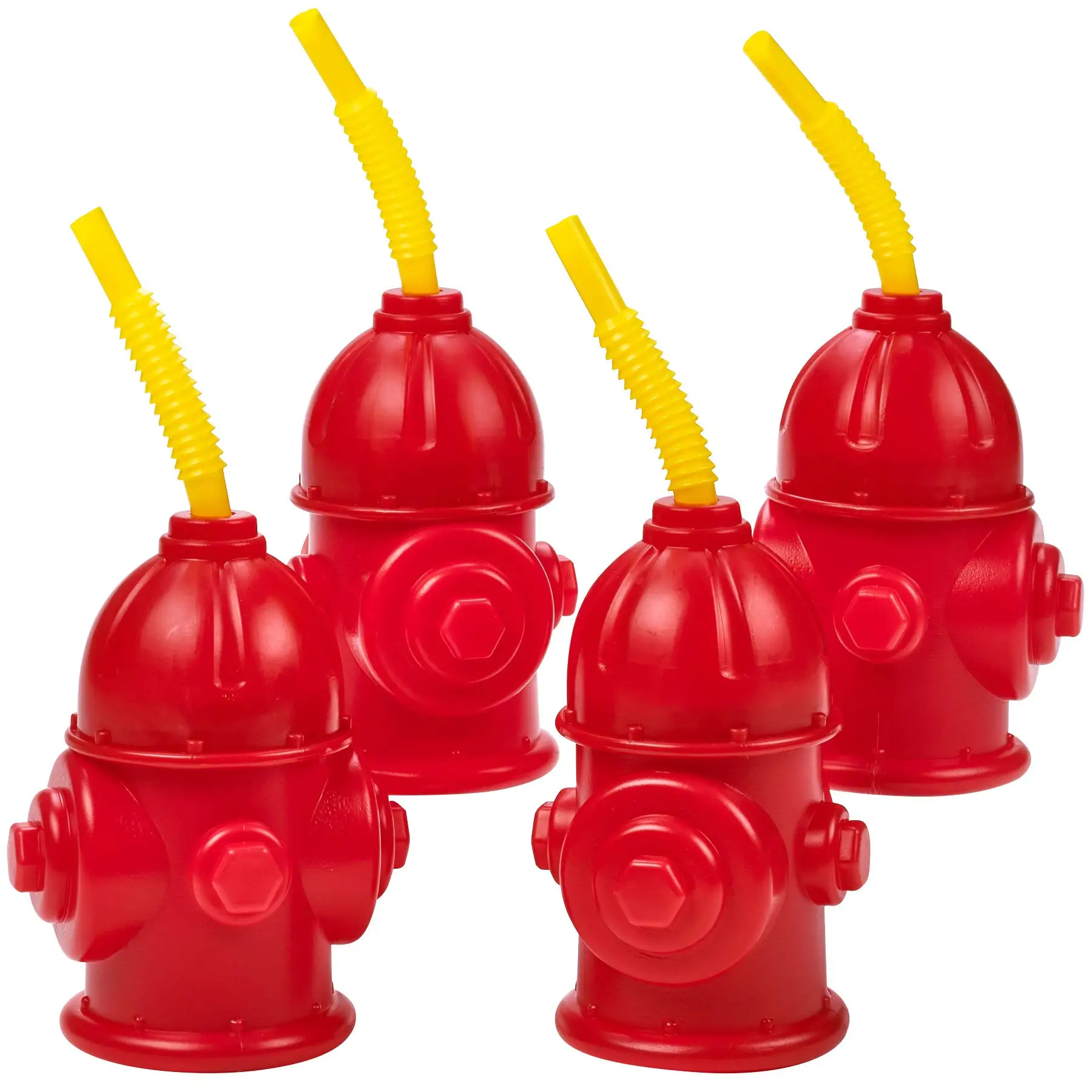 4pcs Straw Fire Hydrant Cups with Lids Reusable Plastic Cups Fire Truck Party Supplies Firefighter Birthday Party Favors for Kid