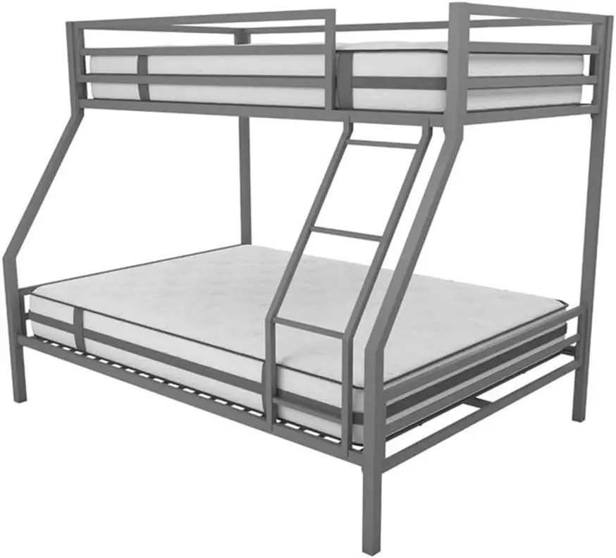 

Novogratz Maxwell Metal Bunk Bed Frame For Kids And Teens, With Angled Ladder, High Guardrail And Metal Slats, No Boxspring