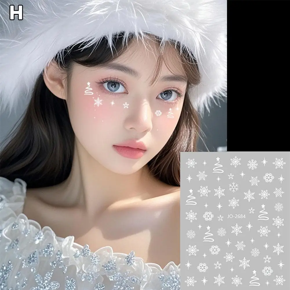 3D Gesicht Augen Party Make-up Tattoo Aufkleber Weihnachten weiße Schneeflocke Aufkleber selbstklebende gemischte Kristall Gesicht Dekoration Aufkleber