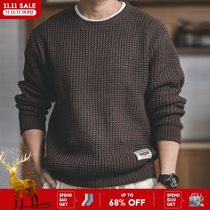 Maden Arbeitskleidung Retro Rundhals verdickter Herbst- und Winterpullover Amekaji locker gestrickte Herrenbekleidung