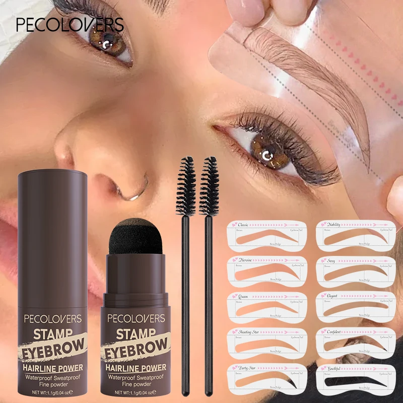 New Brow Stamp Kit Reusable Head Eyebrow Powder Stencil Kit Makeup Shadow Stick One Step Eyebrow Shaping Long Lasting Stamp Kit