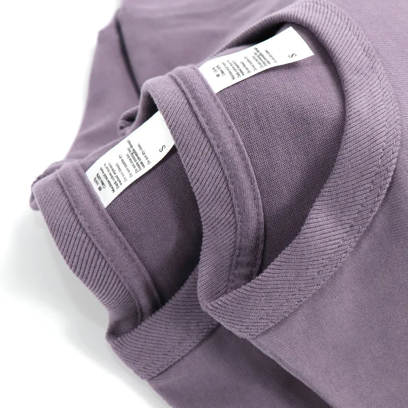 300gCarbon Sanding Purple Short-Sleeved T-shirt Cotton Light Purple Loose T-shirt Men/Women's shirt