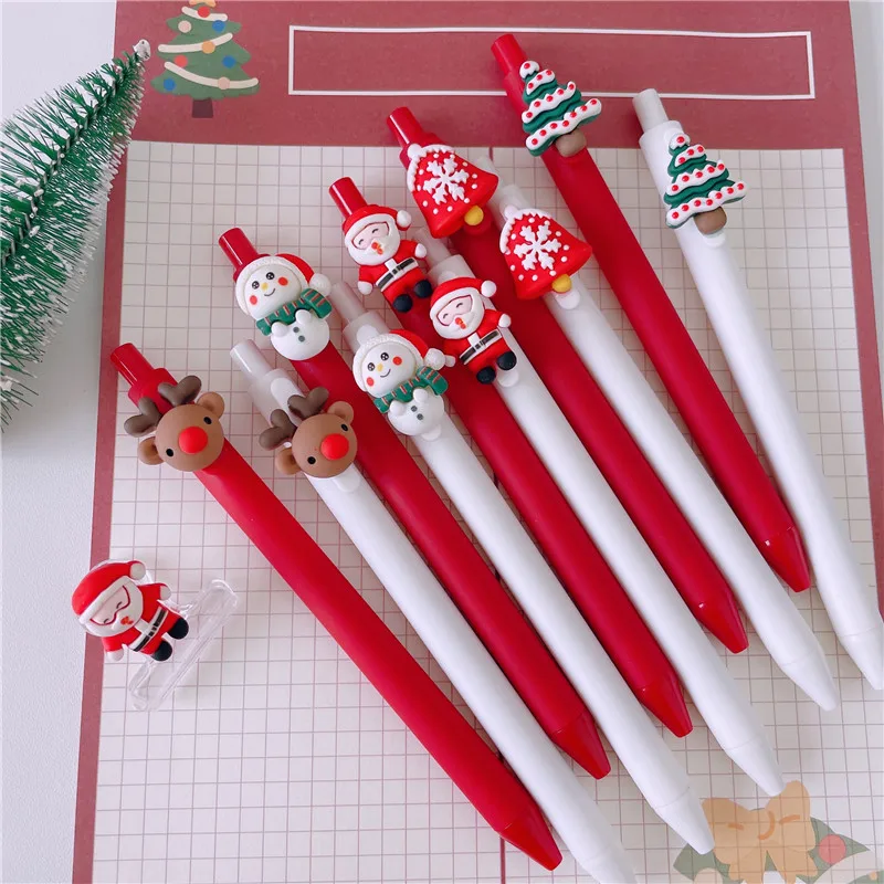 Cute Christmas Retrátil Gel Pen Canetas Kawaii dos Desenhos Animados Tinta Preta Papelaria Escolar Escritório Escrita Suprimentos Presentes 30 Pcs Lote 0.5 mm