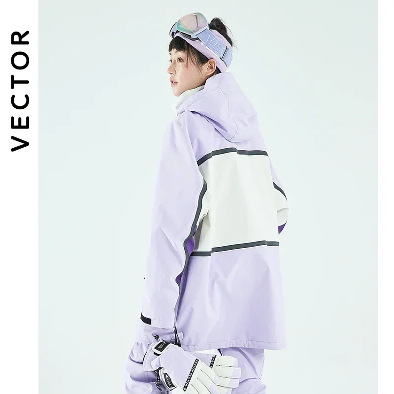 Vector roupa de esqui feminina, suéter com capuz, tendência reflexiva, roupa de esqui, calor espessada e à prova d'água, equipamento de esqui, terno feminino