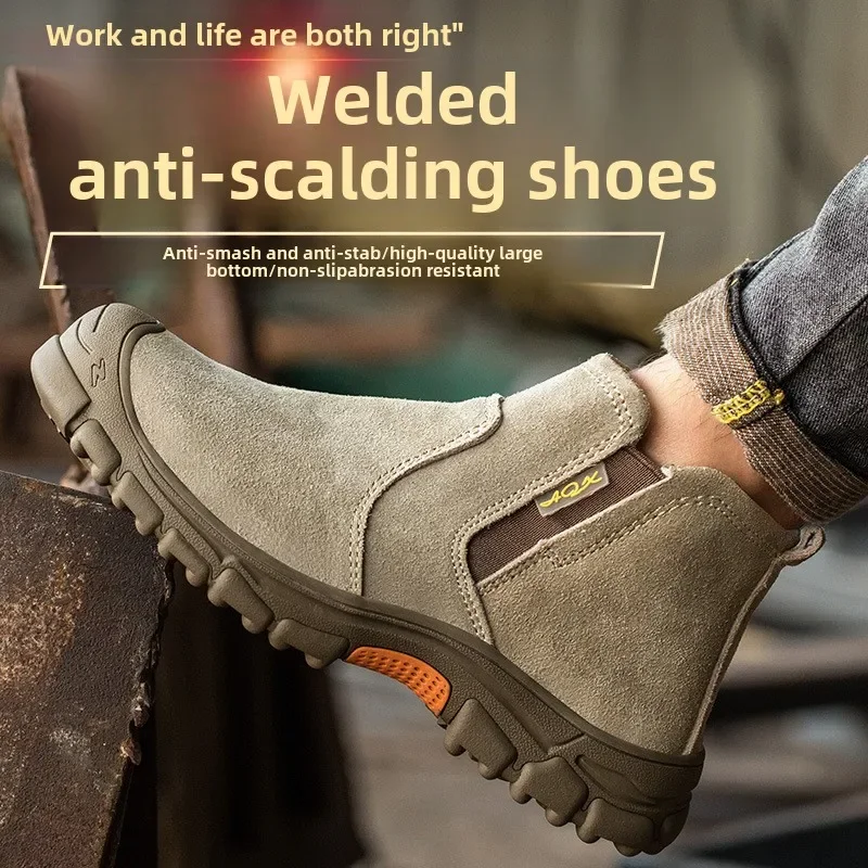 DurableLabor Protection Shoes For Men Anti Smashing And Anti Piercing Welding And Anti Scalding Construction Site Shoelaces Stee