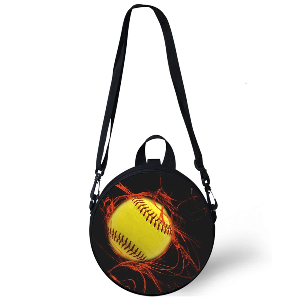 Bolso cruzado con estampado 3D de movimiento de béisbol para niños y niñas, bandolera de hombro para escuela, Mini bolsa redonda