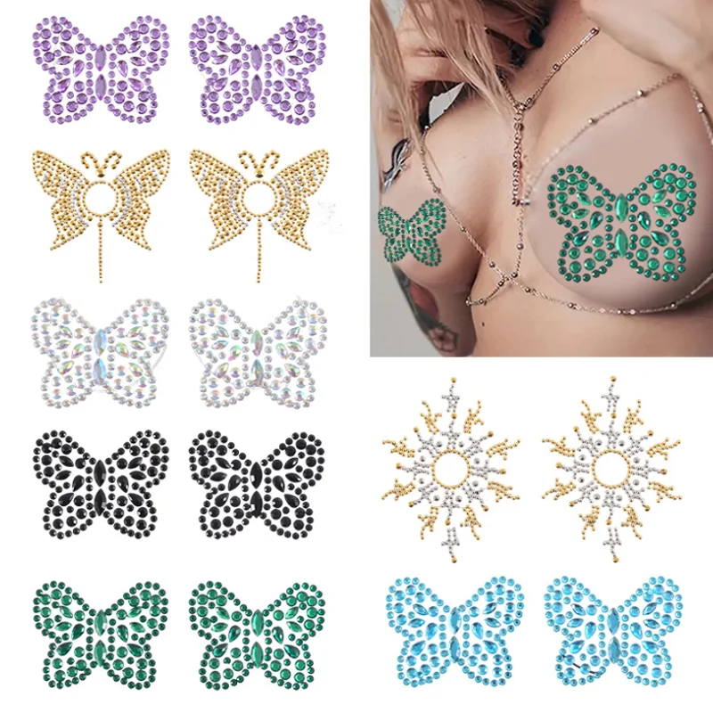 

Sexy Acrylic Diamonds Chest Tattoo Stickers Festival Carnival Party Breast Decals DIY Performance Makeup Body Art Decorations