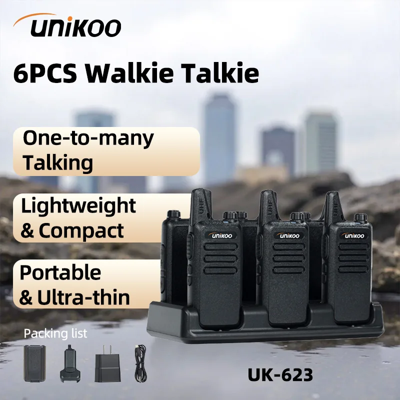 

UNIKOO UK623 Walkie Talkie 6 Pcs Restaurant Professional Radios PMR Mini Walkie Talkie Kit Communication Radio Intercom Two-way