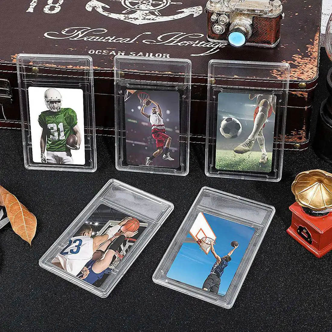 Trading Cards Protector Case Acrylic Clear Baseball Card Holders with Label Position Hard Card Sleeves (12 Pieces)