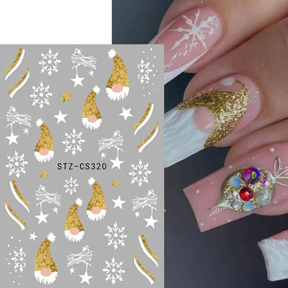 2 pezzi di cartone animato oro glitter adesivo per unghie Babbo Natale 3D carino alce di Natale fiocchi di neve cursore per unghie stella inverno capodanno forniture per unghie